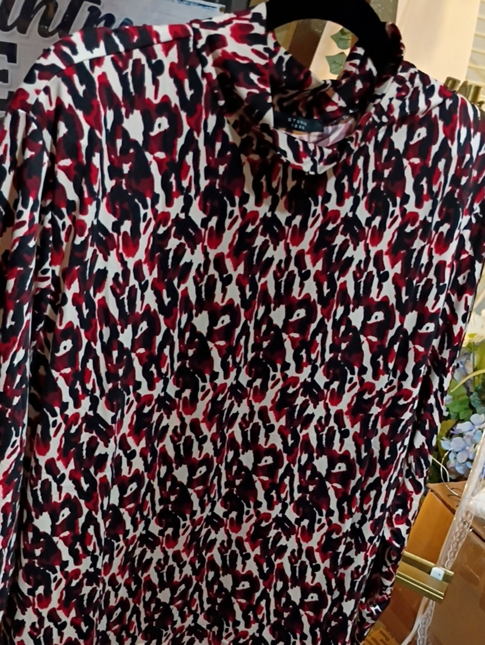 Studio Red, Black and White Animal Print Long Sleeve Blouse